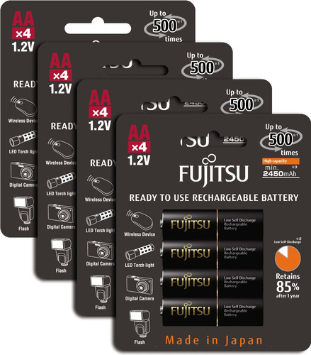 16 Pilhas Aa Recarregáveis 500x Fujitsu  Eneloop Pro 2550mah