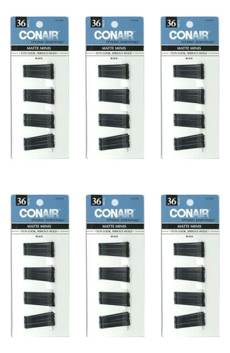 6 Paquetes De 36 Pasadores Mini Negro Para Cabello Conair