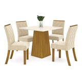 Conjunto Mesa De Jantar 4 Cadeiras Rafaela Espresso Ig Cor Nature/off White/linho