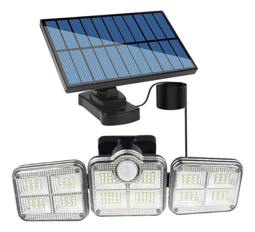Luz Solar Foco Triple Cabezal Con Sensor De Movimientos Negr