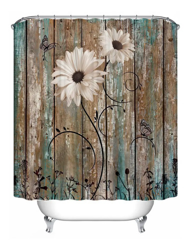 Cortinas De Baño Impermeables Diseño De Madera Y Flores | MercadoLibre