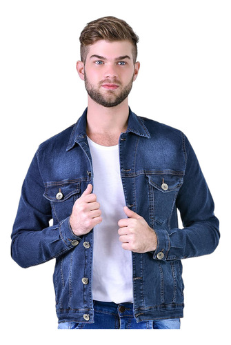 Campera Jeans Hombre Elastizado De 1 Al 5 Color Azul Y Negro