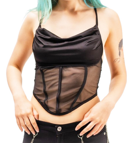 Top Corset  De Tul Elastizado Escote Drapeado