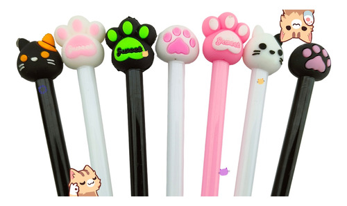 12 Plumas Kawaii Lindo Gato Michii, Tinta De Gel Negra :)