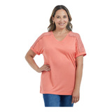 Polera Mujer Encaje En Hombros Coral Fashion's Park 175