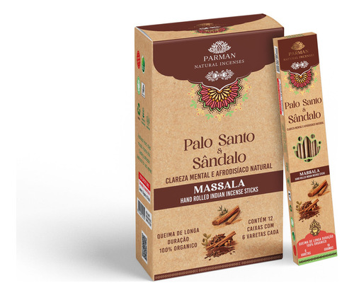 Incenso Organico Palo Santo & Sandalo Parman C/ 12 Caixas