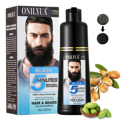 Tinte Negro Para Barba Para Cabello Gris, 10 Minutos, Sin Al