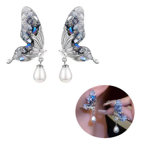 Aretes Mujer De Mariposa De Perlas De Cristal Plata S925