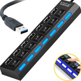 Hub Usb 7 Portas Carregador Adaptador Led Chave Seletora 2.0