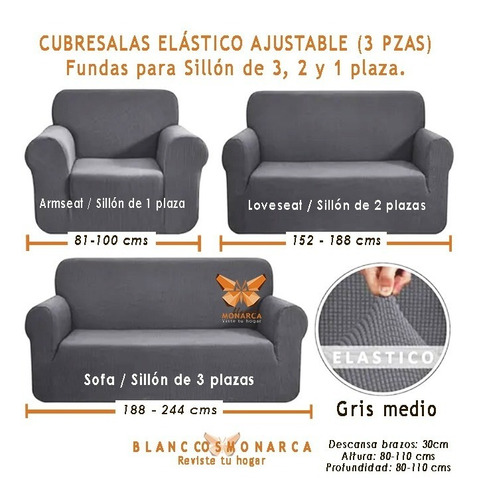 Protector / Fundas / Cubresalas Elastico 3 Pzas Ajustable