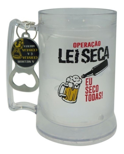 Caneca Com Gel Congelante Lei Seca + Brinde Abridor 400ml