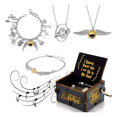 5 Pzs Caja Musical Madera Harry Potter Con Collar Y Pulsera | MercadoLibre