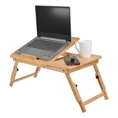 Mesa Plegable De Bambú Para Laptop Cama Y Sillón Color Madera Clara