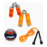 Giroscópio Power Ball + Corda De Pular + Par De Hand Grip