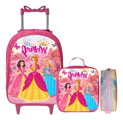 Mochila Rodinha Infantil Escolar Feminina Menina Com Kit