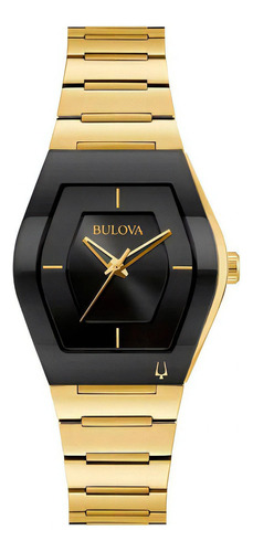 Reloj Bulova Futuro Original De Acero Para Dama Color De La Correa Dorado Color Del Bisel Negro Color Del Fondo Negro