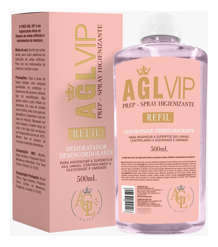 Prep Vip Refil 500ml Higienizador Agl Nails Unhas Aglvip