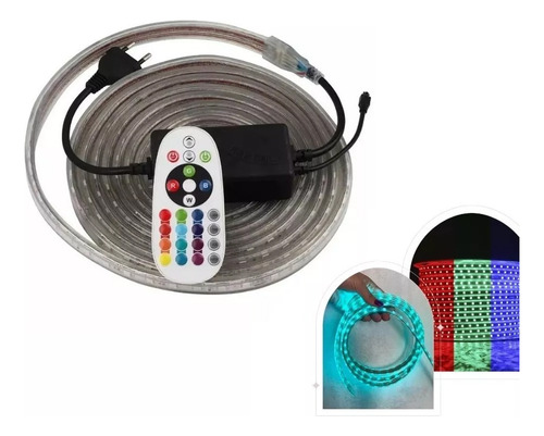 Fita Mangueira Led Rgb 33m 5050 Ip68 Fonte + Controle 220v