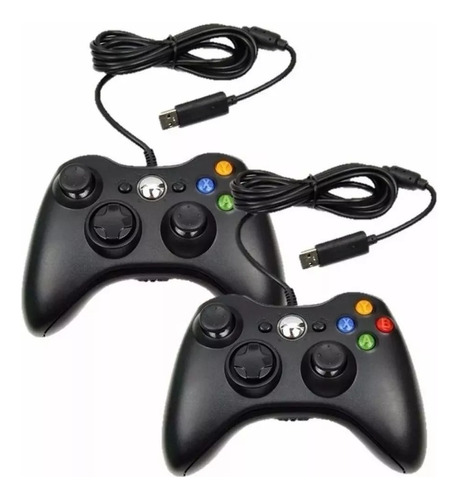 2 Controles Para Xbox 360 Pc Com Fio Joystick Preto 