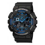 Relógio Casio Masculino G-shock Ga-100-1a2dr Nota Fiscal Cor Da Correia Preto Cor Do Bisel Preto Cor Do Fundo Azul
