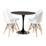 Conjunto Mesa Saarinen Preta 90cm E 4 Cadeiras Eames Branca