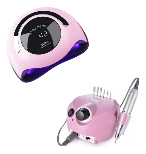 Combo Cabina Uv Uñas 120w + Torno 30000 Rpm Potencia Rosa