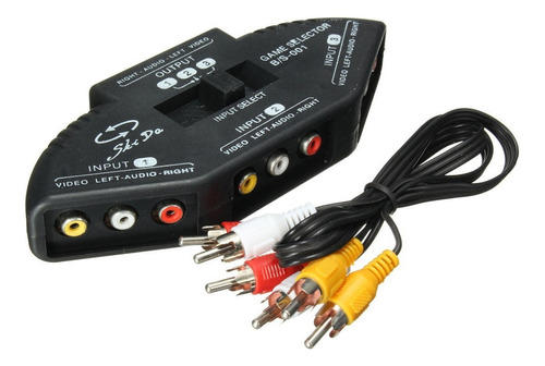 Selector Audio Vídeo 3 Vías Radox Negro Cable Rca