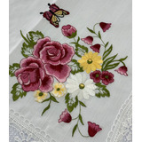 Camino Mesa Cuadrada Bordado Elegante Floral-mariposas 85cm