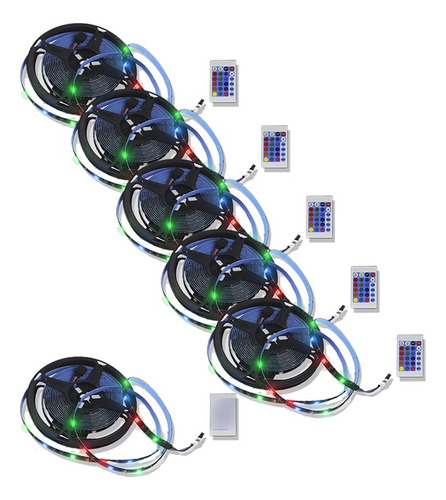 Tira De 60 Leds/m Luz Rgb 10w 5m Con Control Remoto Pack 6