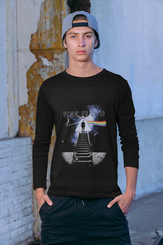 Polera Larga Pink Floyd Rock Escaleras Estampado Algodon