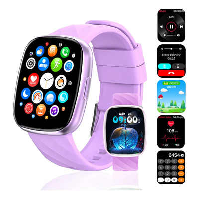 Relojes Inteligentes Smartwatch Para Ninos Pthtechus 1.75 Pantalla Ip68 Con Bluetooth|usb|compatible Llamadas|notificación De Mensajes|medidor De Glucosa Digital|regalos Niños Y Niñas|color Púrpura | Meses sin interés