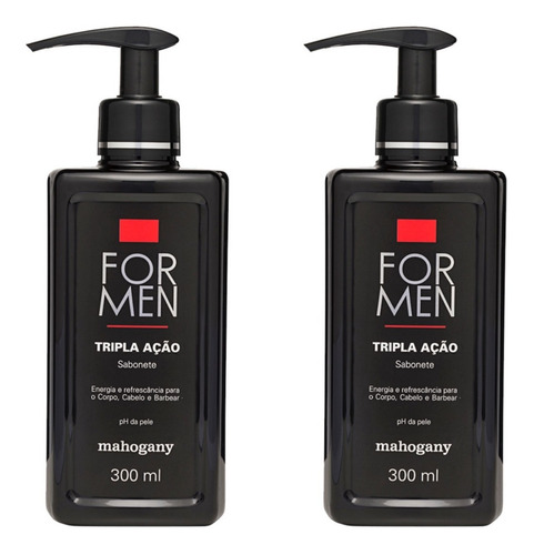 Sabonete Tripla Ação Mahogany For Men - 2 Unidades De 300 Ml