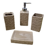 Set De Baño Dispenser Jabonera Ceramica Con Relieve