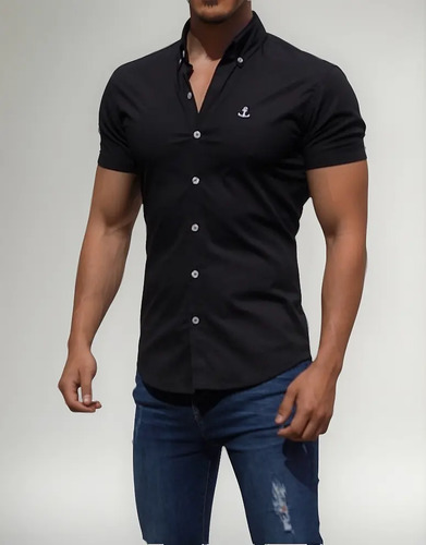 Camisas John Leopard Manga Corta Negro Slim Fit | Envío gratis