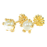 Aros Pistilos Con Perlas De 5,5mm De Oro 18k Zarcillos Mujer