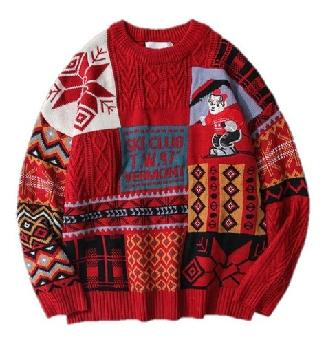 Suéter Rojo Navidad Hombre Vintage Bear Lazy Año Nuevo Ins