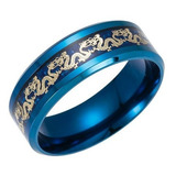 Anillo Argolla Cadena De Dragón Azul Acero Inoxidable Hombre