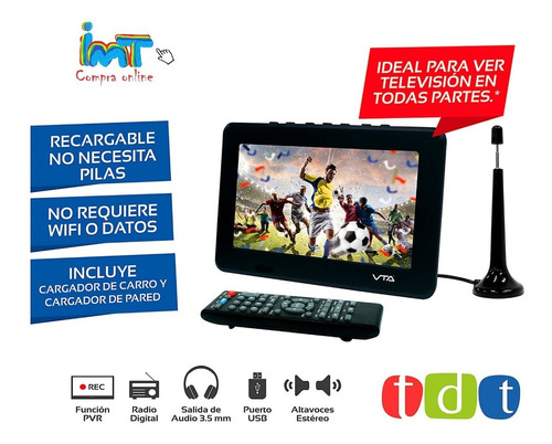 Televisor Lcd Portatil Recargable Con Control Y Antena Tdt