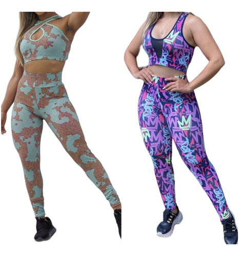 Kit 2 Conjuntos De Academia Fitness Feminino Legging Top 345