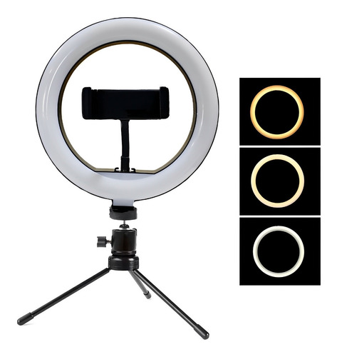 Anel Ring Light 8 Pol + Tripé De Mesa + Suporte Cel Video Nf