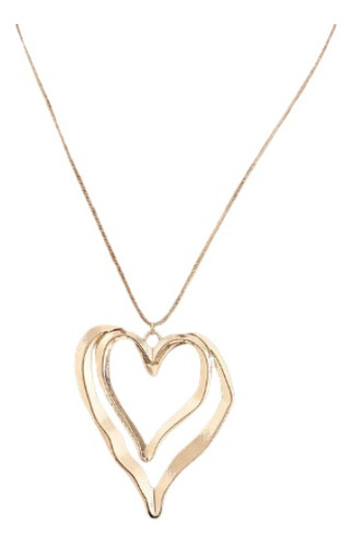 Collar Mujer Cadena Cubana Corazón Multicapa Oro Chapado