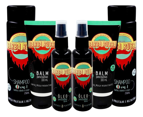 Kit De Barba 2 Shampoo 3x1, 2 Balm E 2 Óleos - Barba Rubra