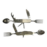 Set Cubiertos Plegable Camping Cuchillo Tenedor 10 Uso Metal