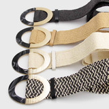 Cinturón Mujer De Rafia Elasticado Hebilla Ovalada Metalica 