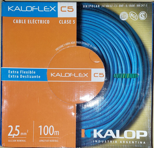 Cable Unipolar 2,5 Mm Kalop - Verde Amarillo X 100 M