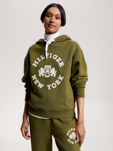 Polerón Hoodie Con Logo Varsity Verde Tommy Hilfiger