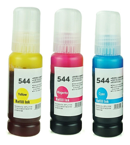 3 Tintas Color 544 Genérica Para Eps L3110 L3150 L1110 L5190