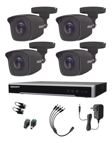 Epcom Kit De 4 Camaras De Seguridad Metalicas De Color Negro 5mp Protección Ip66 Para Uso Exterior + Dvr 4ch Turbohd Con Detección De Movimiento Y Salida De Alarma Modelo Ev8004b50-plus-sc