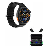 Relógio Smartwatch Redondo Preto Hw3 Ultra Max + Fone 