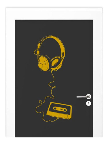 Adesivo Para Porta Amarelo Música Fones E Fita